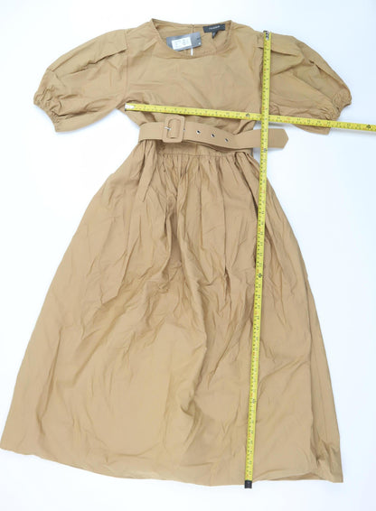 Primark Women Beige Midi Fit & Flare Belted Dress Size 8