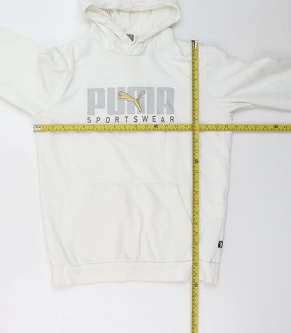Puma Men’s White Pullover Hoodie S Logo Fleece Sportswear