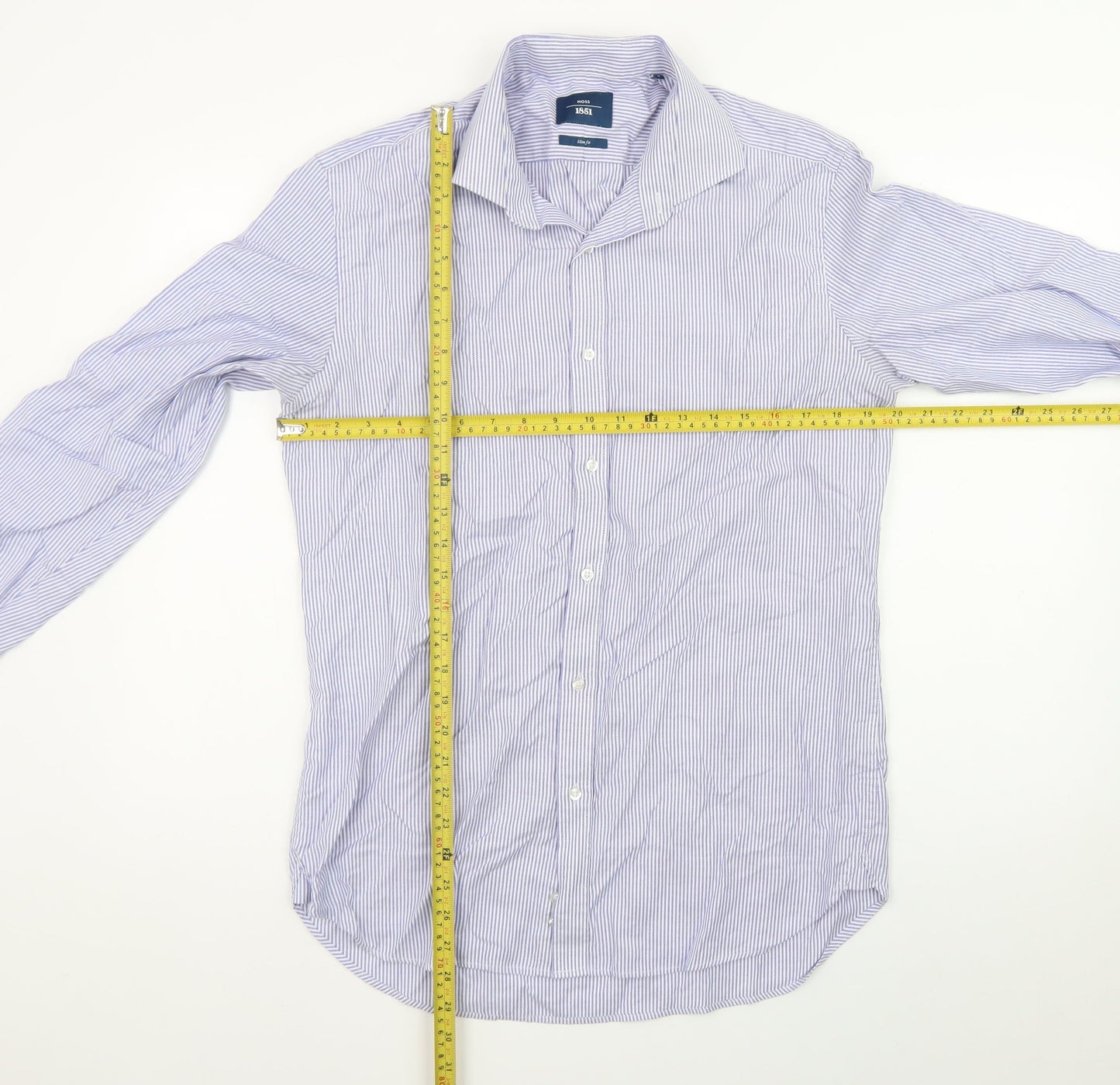 Moss 1851 Men's Blue Slim Fit Long Sleeve Striped Dress Shirt 16in