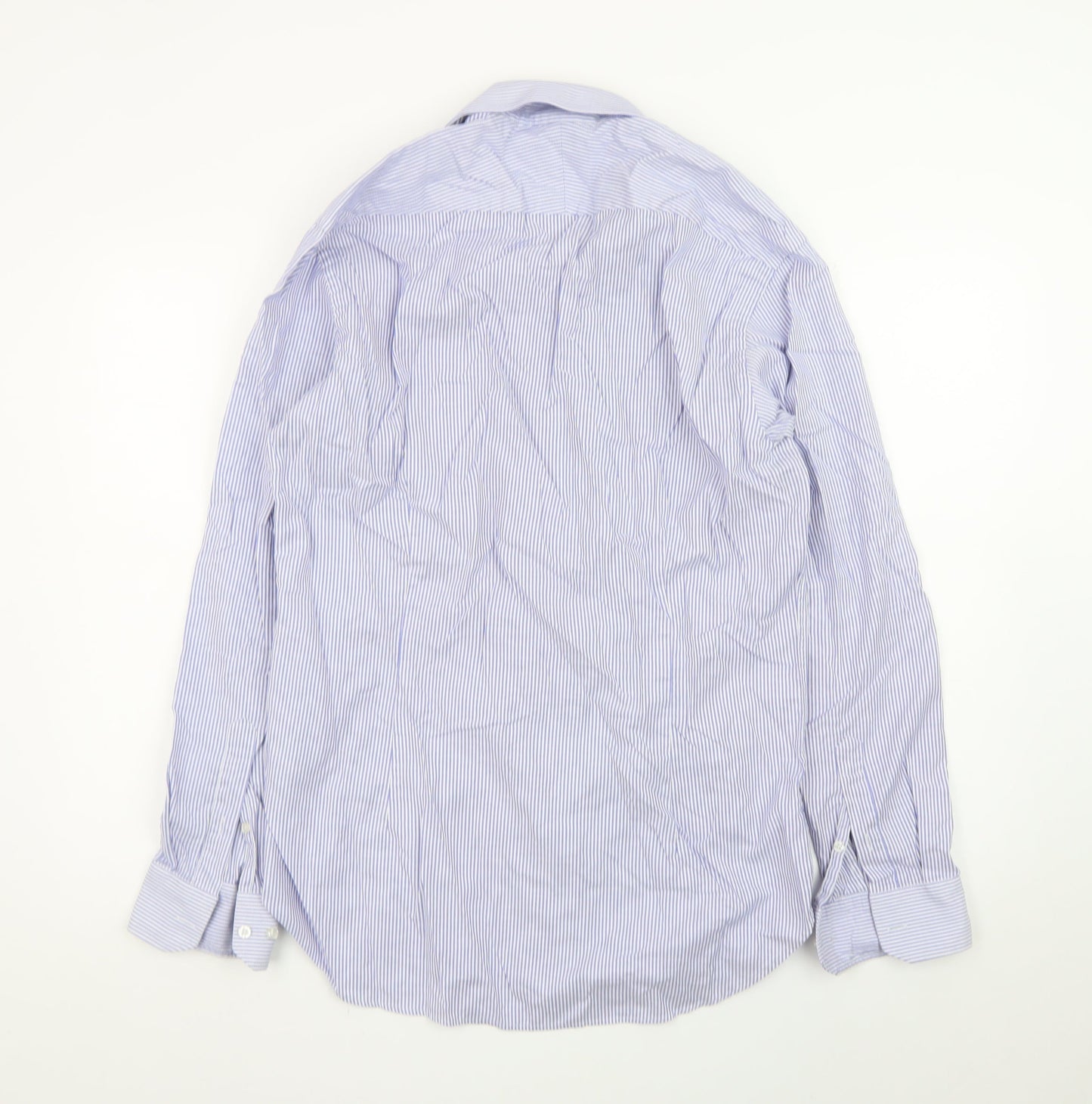 Moss 1851 Men's Blue Slim Fit Long Sleeve Striped Dress Shirt 16in