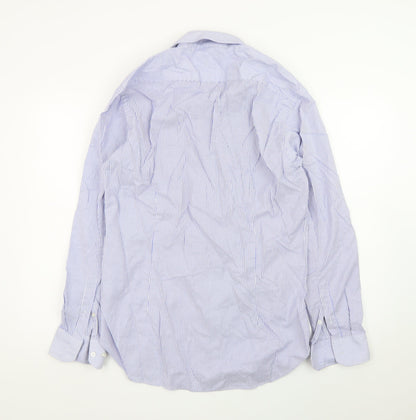 Moss 1851 Men's Blue Slim Fit Long Sleeve Striped Dress Shirt 16in