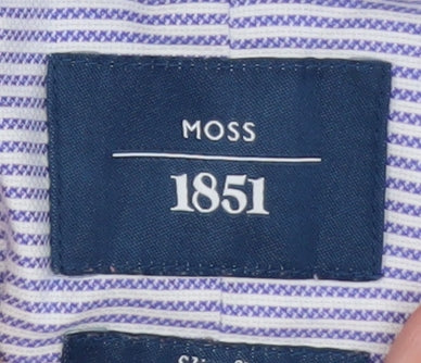Moss 1851 Men's Blue Slim Fit Long Sleeve Striped Dress Shirt 16in