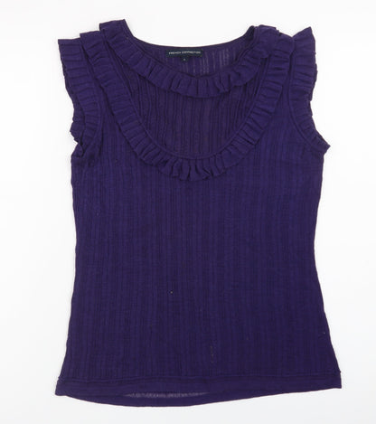 French Connection Women Purple Ruffle Sleeveless Ribbed Knit Top Size L
