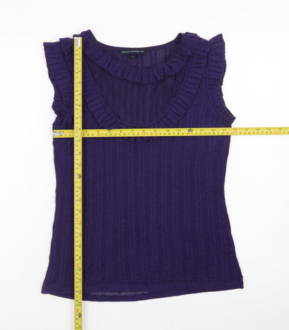 French Connection Women Purple Ruffle Sleeveless Ribbed Knit Top Size L