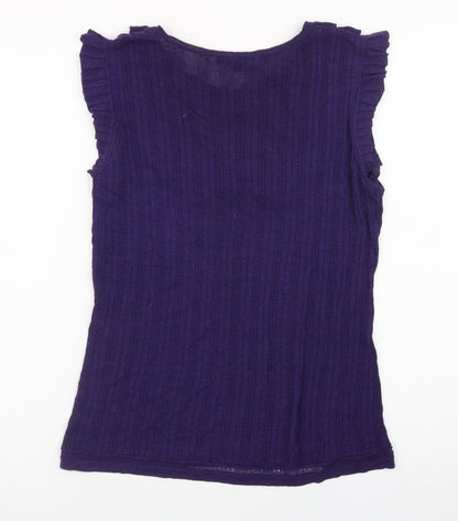 French Connection Women Purple Ruffle Sleeveless Ribbed Knit Top Size L