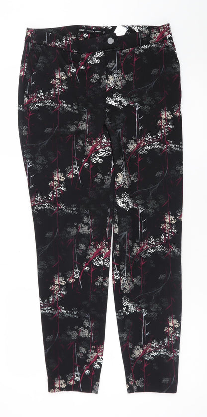 Next Women’s Black Floral Slim Trousers UK 10 Polyester Stretch
