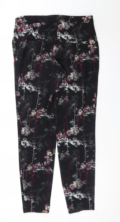 Next Women’s Black Floral Slim Trousers UK 10 Polyester Stretch