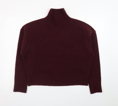 Zara Women Brown Wool Mock Neck Long Sleeve Pullover Jumper Size 12