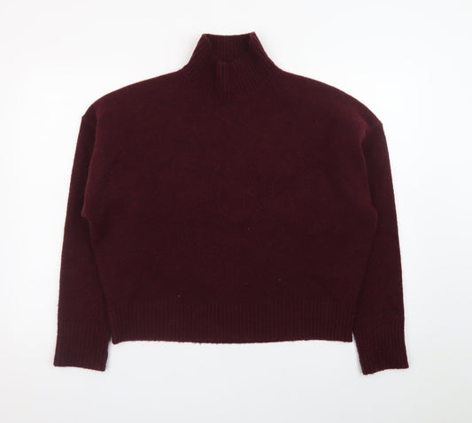 Zara Women Brown Wool Mock Neck Long Sleeve Pullover Jumper Size 12