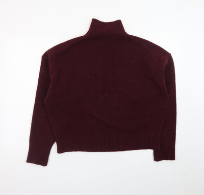 Zara Women Brown Wool Mock Neck Long Sleeve Pullover Jumper Size 12