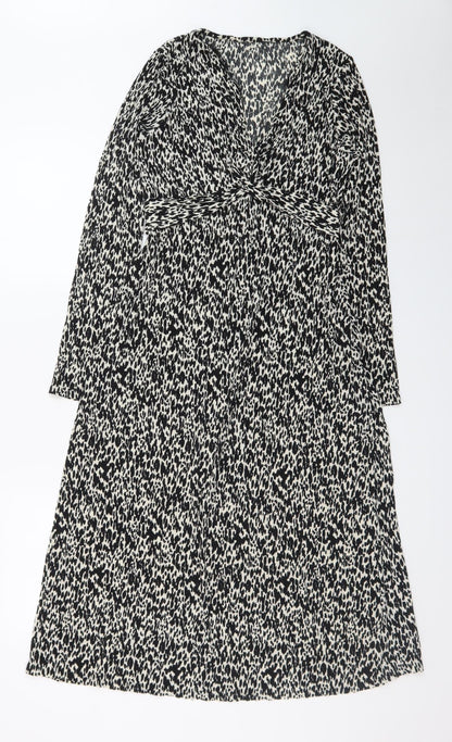 F&F Women's Black Animal Print A-Line Knee Length Dress Size 10