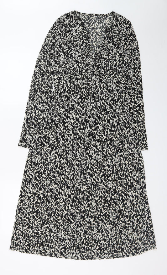F&F Women's Black Animal Print A-Line Knee Length Dress Size 10