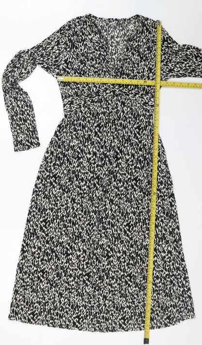 F&F Women's Black Animal Print A-Line Knee Length Dress Size 10