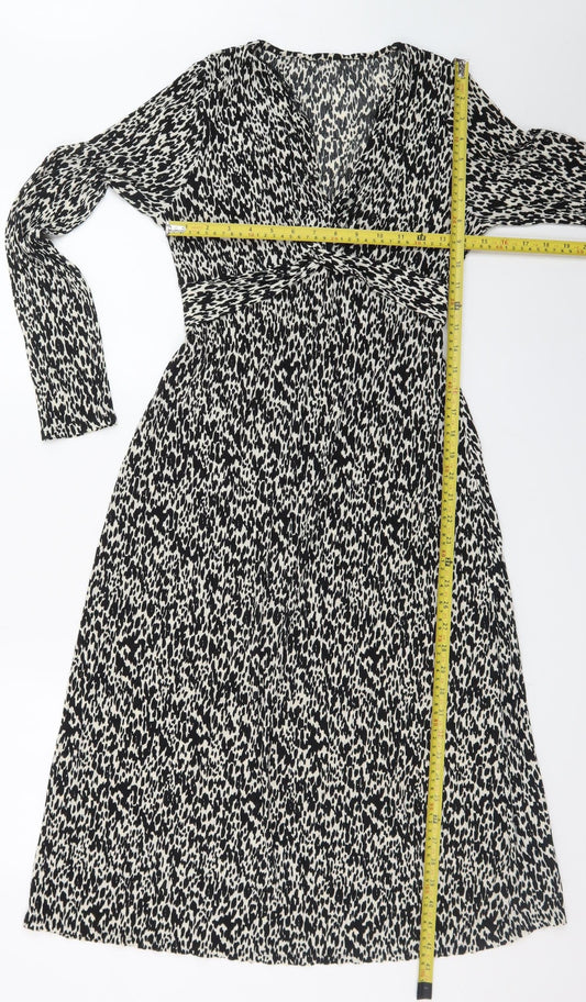 F&F Women's Black Animal Print A-Line Knee Length Dress Size 10