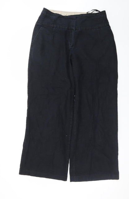 Next Womens Black Linen Wide-Leg Trousers Size 14R