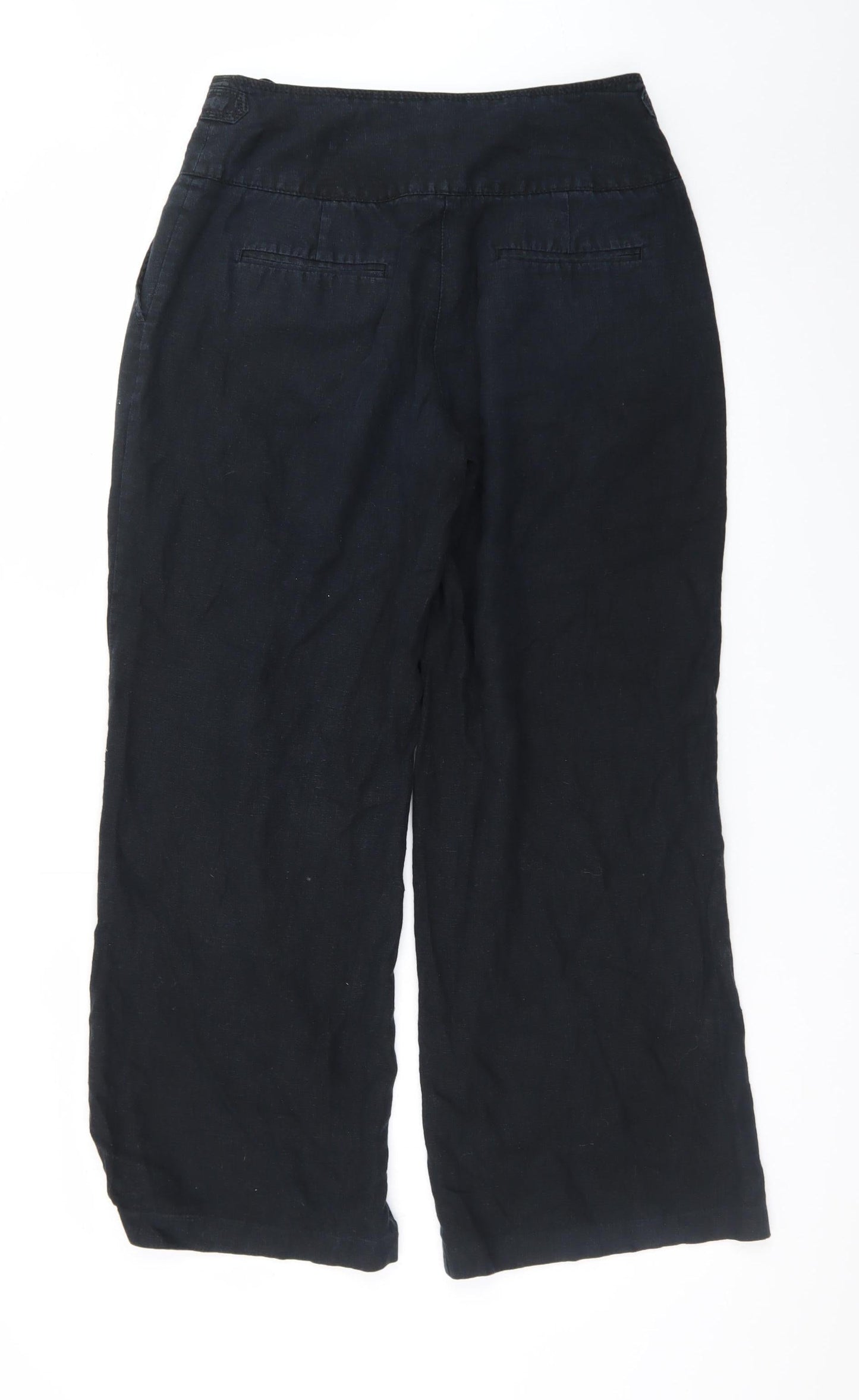 Next Womens Black Linen Wide-Leg Trousers Size 14R