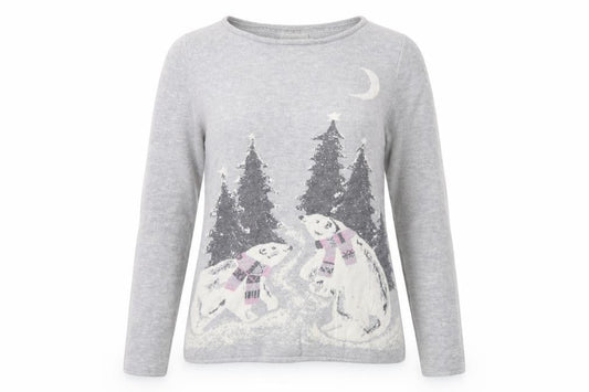 Monsoon Women's Grey Christmas Polar Bear Jumper Size 10