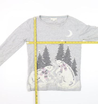 Monsoon Women's Grey Christmas Polar Bear Jumper Size 10