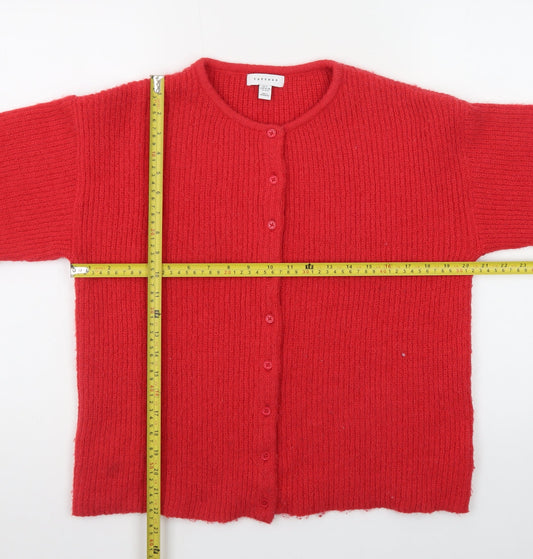 Topshop Women Red Cardigan Small Wool Blend Long Sleeve Knit