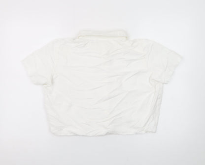 Vila Women’s White Cropped Button-Up Short Sleeve Shirt Size 12