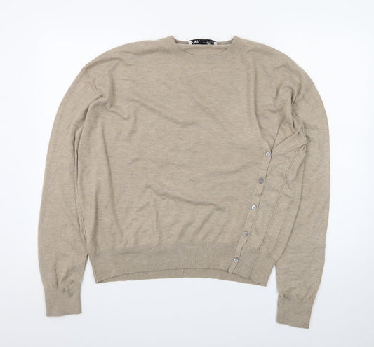 Zara Women’s Beige Crew Neck Button Pullover Jumper Size 12
