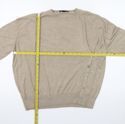 Zara Women’s Beige Crew Neck Button Pullover Jumper Size 12