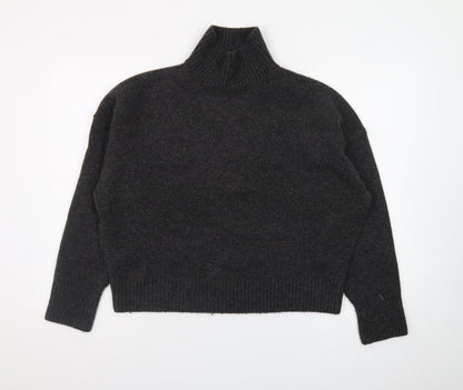 Zara Women Grey Wool Blend Roll Neck Jumper Size 12