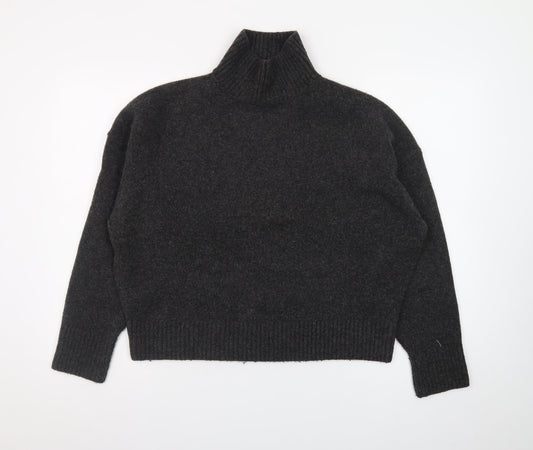 Zara Women Grey Wool Blend Roll Neck Jumper Size 12