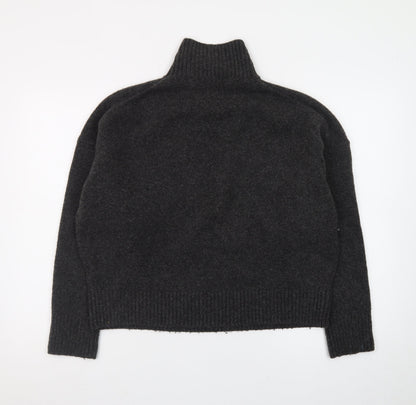 Zara Women Grey Wool Blend Roll Neck Jumper Size 12