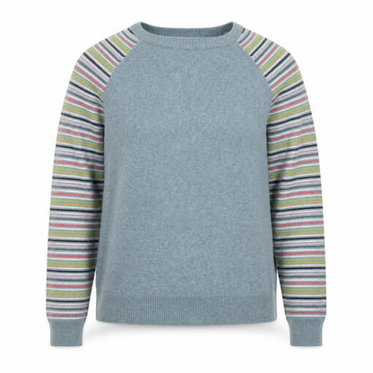 Arabella & Addison Womens Blue Striped Sleeve Crew Neck Jumper Size 12