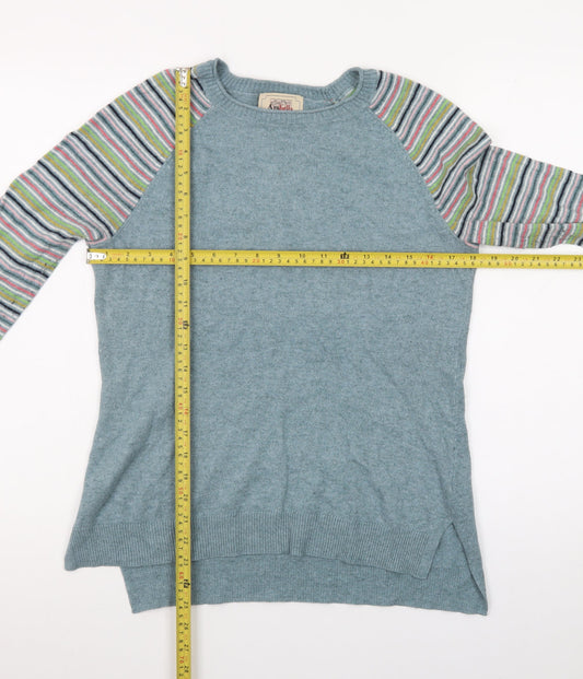 Arabella & Addison Womens Blue Striped Sleeve Crew Neck Jumper Size 12