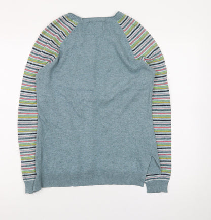 Arabella & Addison Womens Blue Striped Sleeve Crew Neck Jumper Size 12