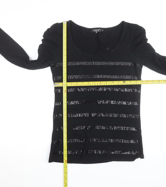 XSIDE Women's Black Sequin Stripe Long Sleeve T-Shirt Size M