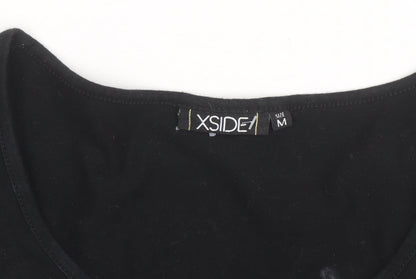 XSIDE Women's Black Sequin Stripe Long Sleeve T-Shirt Size M