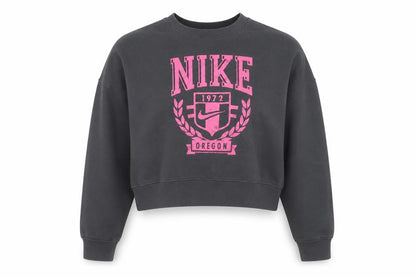 Nike Womens Grey Pink Logo Crew Neck Pullover Sweatshirt M