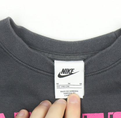 Nike Womens Grey Pink Logo Crew Neck Pullover Sweatshirt M