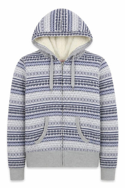 H&M Girls Grey Fair Isle Full Zip Hooded Lined Hoodie Size L