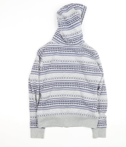 H&M Girls Grey Fair Isle Full Zip Hooded Lined Hoodie Size L