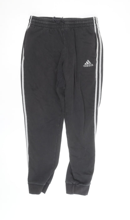 Adidas Womens Black Jogger Trousers Size M Elastic Waist Side Stripe
