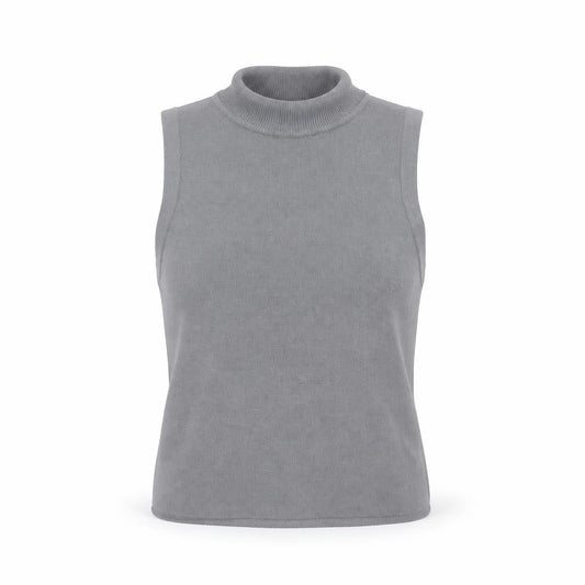 Zara Women Grey Sleeveless Mock Neck Knit Tank Top S