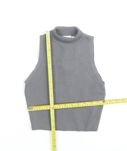 Zara Women Grey Sleeveless Mock Neck Knit Tank Top S