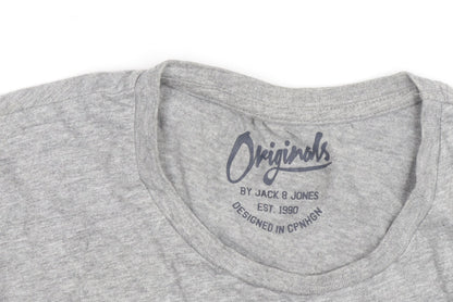 Jack & Jones Men's Grey Graphic Print Crew Neck T-Shirt Size L