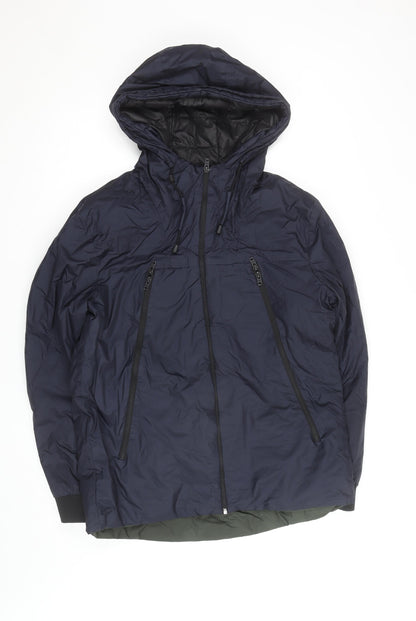 Jack & Jones Men's Blue Hooded Puffer Jacket L Water Resistant