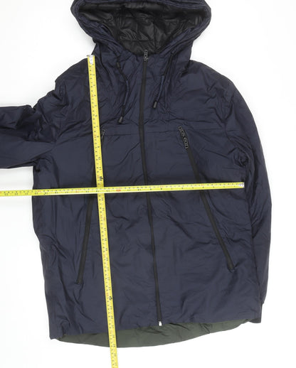 Jack & Jones Men's Blue Hooded Puffer Jacket L Water Resistant
