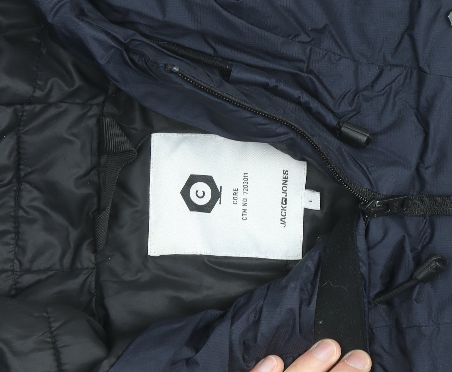 Jack & Jones Men's Blue Hooded Puffer Jacket L Water Resistant