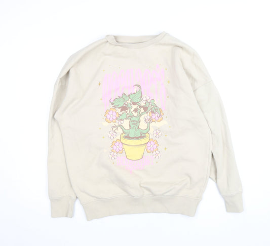 Harry Potter Women Beige Mandrake Print Pullover Sweatshirt Size S 8-10