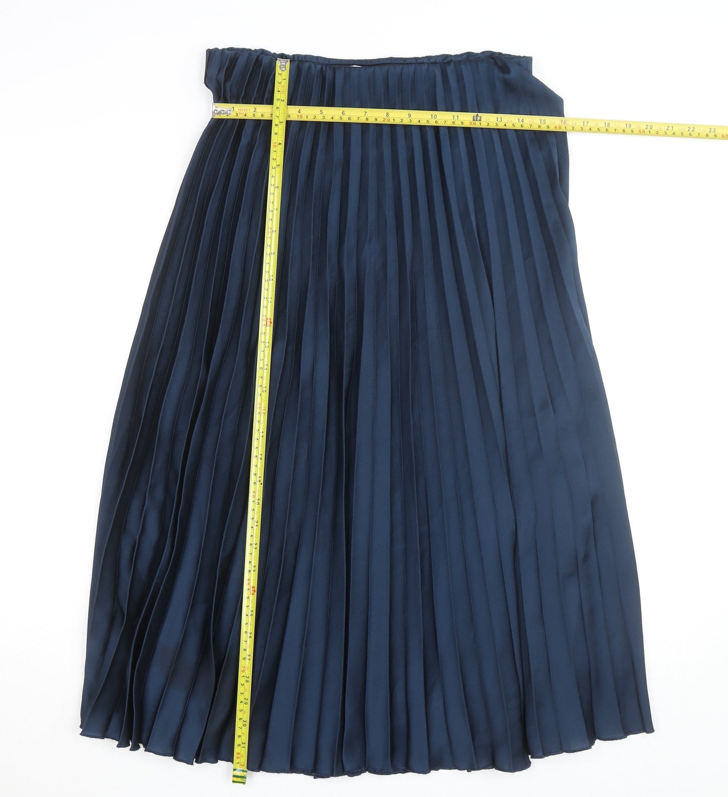 Zara Women Blue Midi Pleated Satin Skirt L