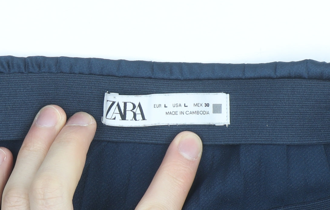 Zara Women Blue Midi Pleated Satin Skirt L