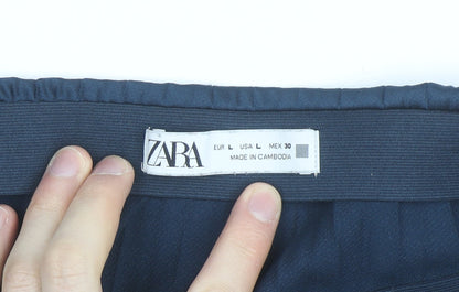 Zara Women Blue Midi Pleated Satin Skirt L