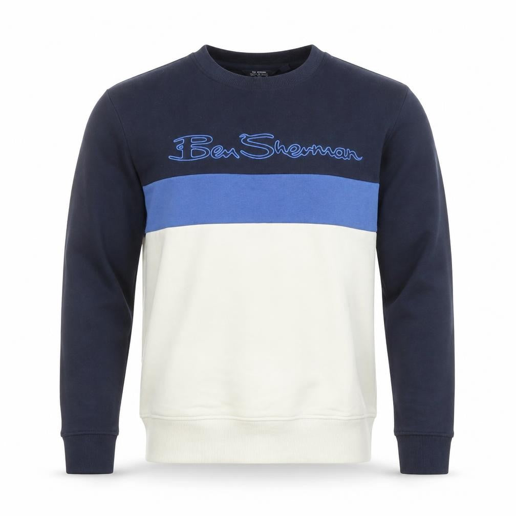 Ben Sherman Men's Blue Colour Block Crew Neck Sweatshirt L